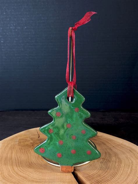 Handmade Ceramic Christmas Tree Ornament Ribbon Hanger Etsy
