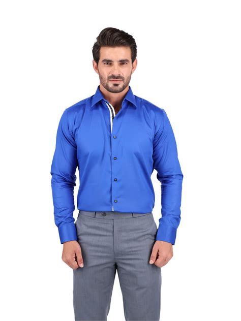 Buy Shahzeb Saeed Cotton Formal Shirts For Men Royal Blue Rtw 1620