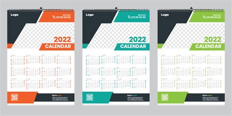 Free Single Page Wall Calendar 2022 Template Design Idea 2787523 Vector