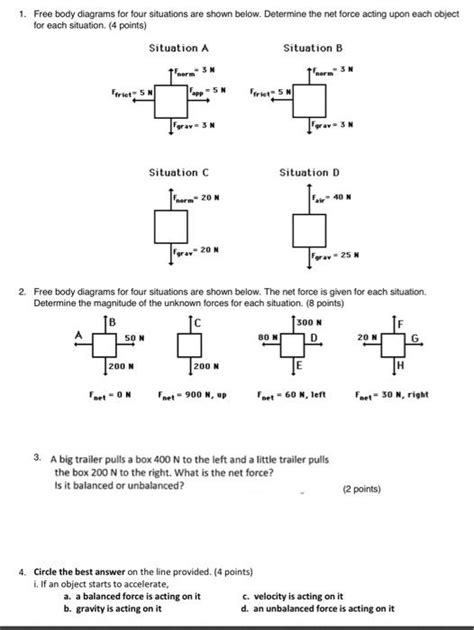 Solved 1 Free Body Diagrams For Four Situations Are Shown