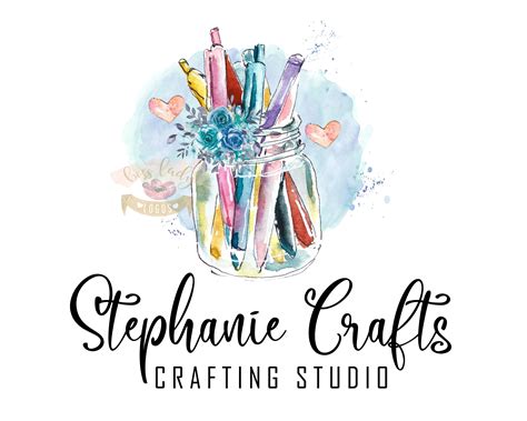 Crafting Logo Design Watercolor Craft Supplies Jar With Etsy