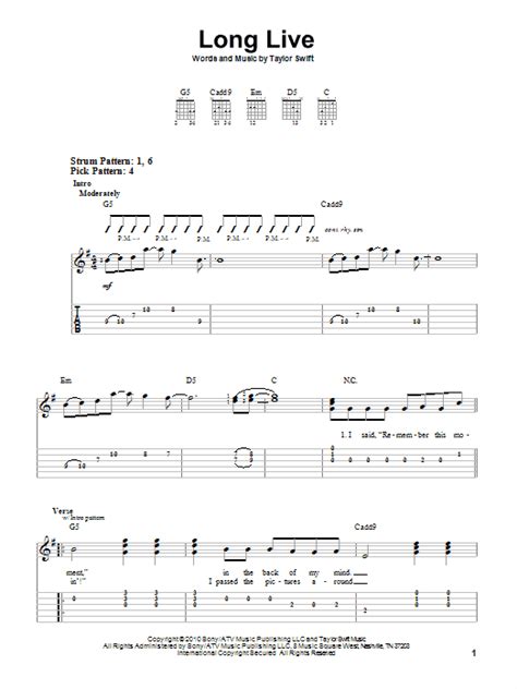 Long Live By Taylor Swift Easy Guitar Tab Guitar Instructor