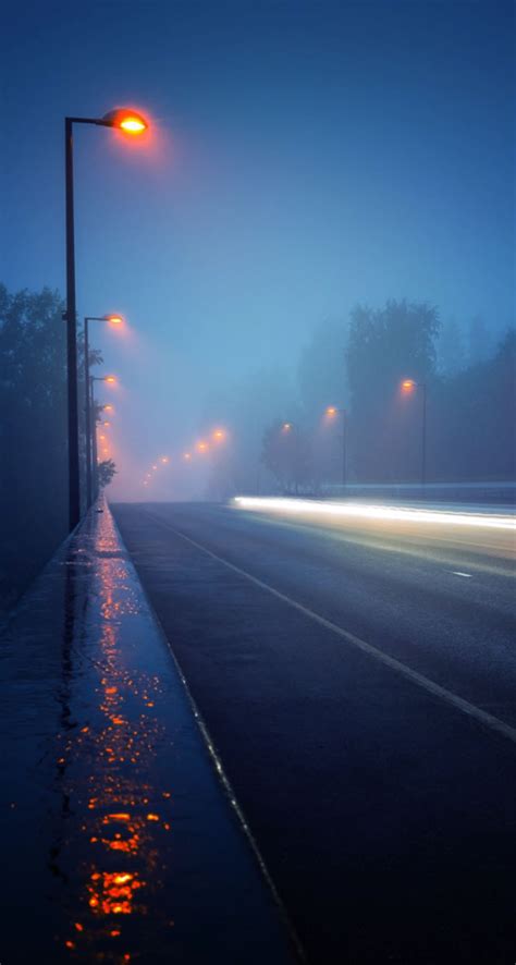 Street Lights Sidewalk Rain The Iphone Wallpapers