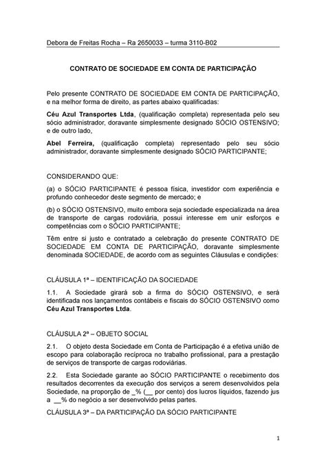 Modelo De Contrato De Sociedade De Gaveta No Word