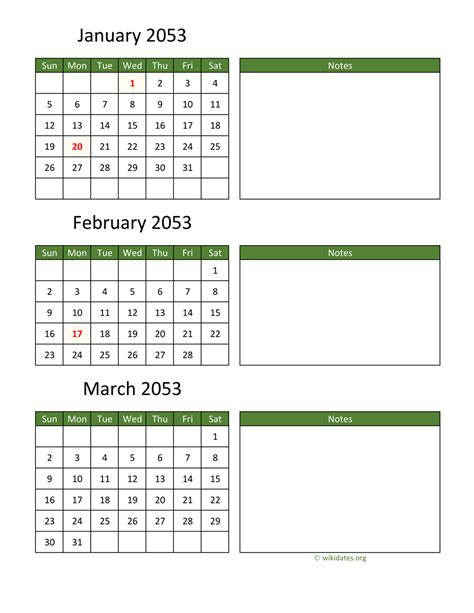 Printable 2053 Calendar