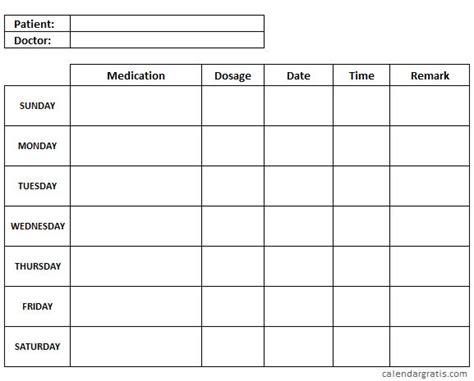 Medication Schedule Template Daily Weekly Monthly