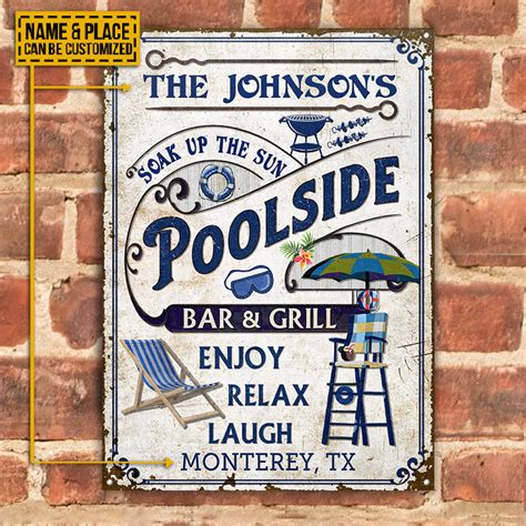 Personalized Pool Poolside Bar And Grill Custom Classic Metal Signs