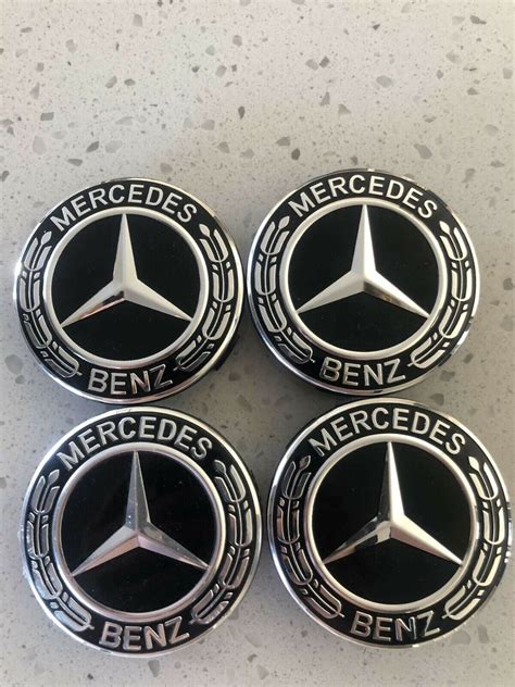 4 Mercedes Benz Oem Classic Black Wheel Center Hub Caps Emblem Laurel