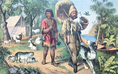 Robinson Crusoe And His Man Friday Currier And Ives Lithograph Re Print
