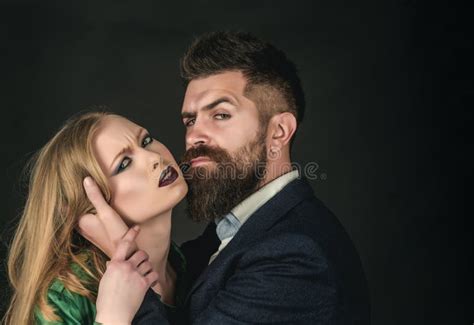 They Both Love Fashion Couple In Love Bearded Man Hug Woman With Long Hair Intimate Couple In