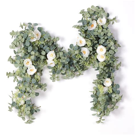 Buy Party Joy 656ft Eucalyptus Garland With Flowers 8 White Roses