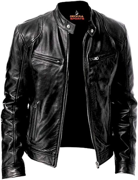 Mens Genuine Leather Jacket Cowhide Motorbike Motorcycle Moto Jacket Real Leather Black At