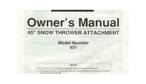Cub Cadet 451 Snow Blower User Manual | Manualzz
