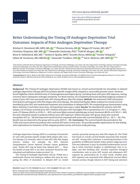 PDF Better Understanding The Timing Of Androgen Deprivation TOAD Trial Outcomes Impacts Of