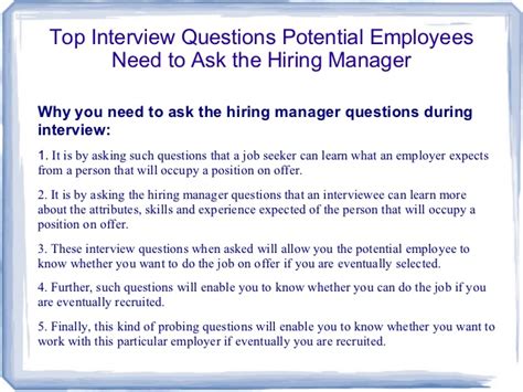 Top Interview Questions Potential Employees Need To Ask The Hiring Ma