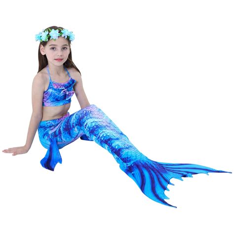 Girls Mermaid Tails Swimsuit Costume With Monofin