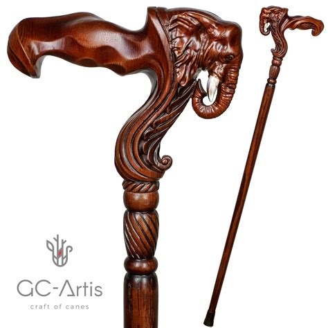 Elephant Cane Wooden Walking Stick Anatomic Palm Grip Handle Wood