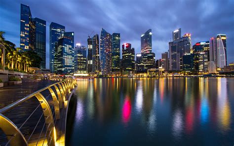 Download Night Singapore Skyscrapers Hd Wallpaper Desktop By