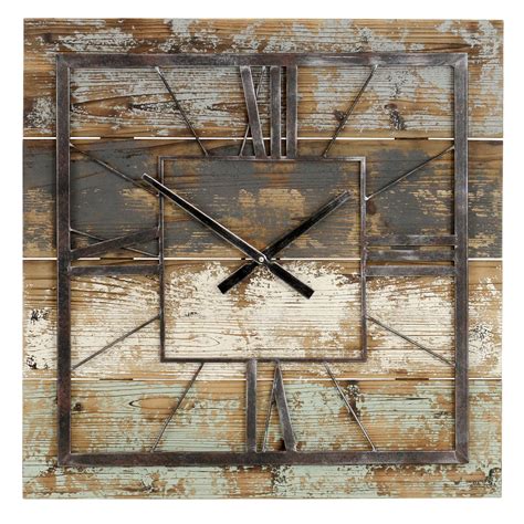 Square Farmhouse Rustic Wall Clock Distress For Reclaimed Bard Wood