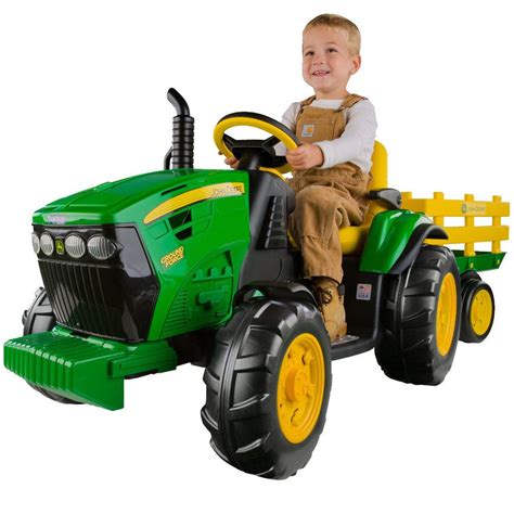 John Deere Electric Ground Tractor Trailer Adjustable Kids Child Ride