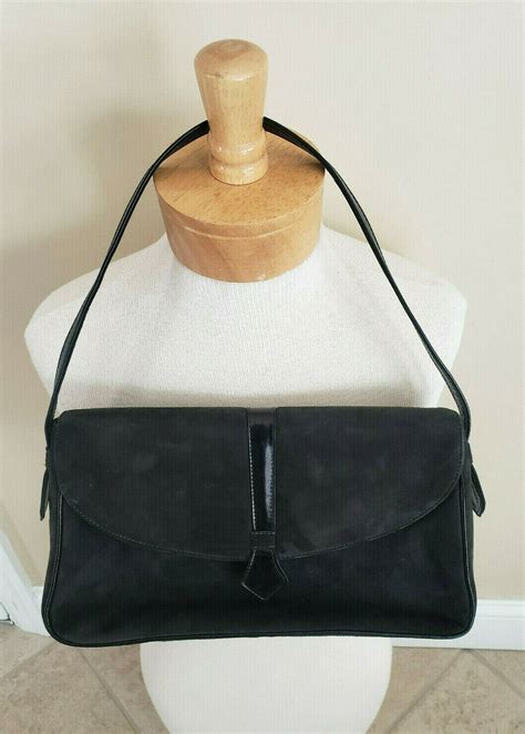 Frenchy Of California Black Suede And Black Leather Shoulder Handbag Ebay