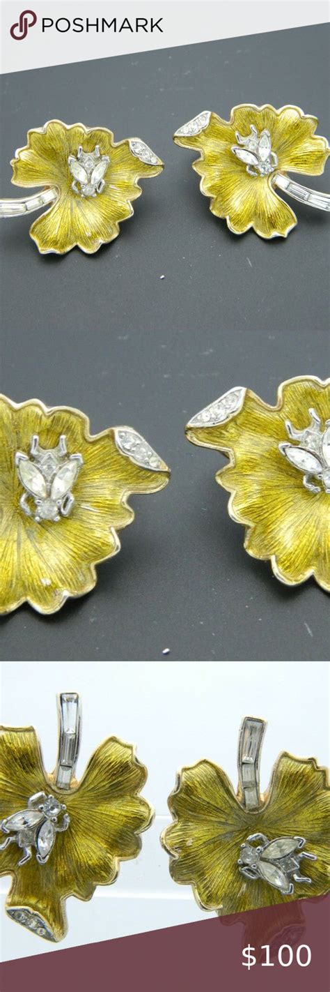 Crown Trifari Yellow Leaf Clear Rhinestone Bug Clear Rhinestones