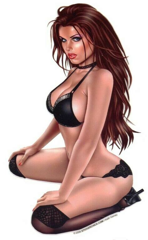 SEXY BRUNETTE IN LINGERIE PINUP GIRL STICKER DECAL HOT Art