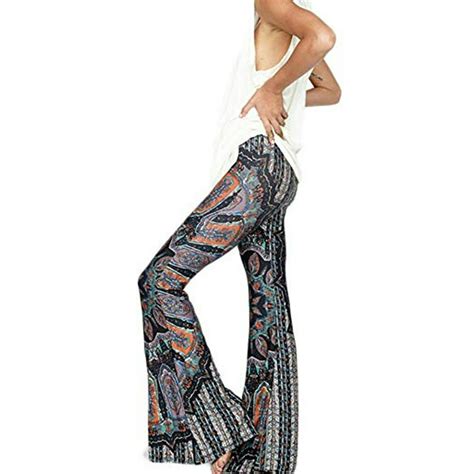 Multitrust Multitrust Women S Boho Hippie High Waist Printed Wide Leg Long Flared Bell Bottom