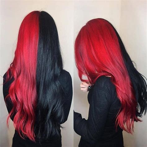 Blackhair In 2020 Split Dyed Hair Hair Styles Red Hair Color