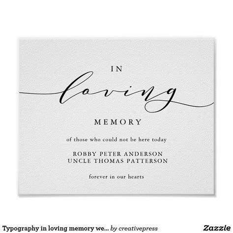 Typography In Loving Memory Wedding Sign Memorial Zazzle Wedding