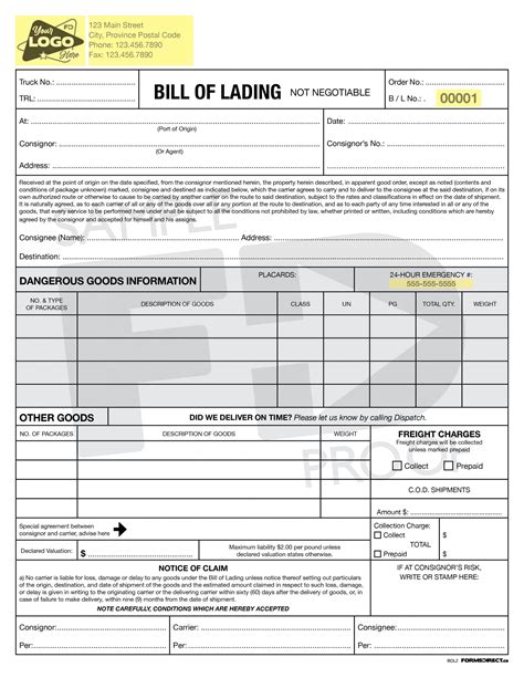 Bill Of Lading Bol2 Custom Ncr Form Template Forms Direct