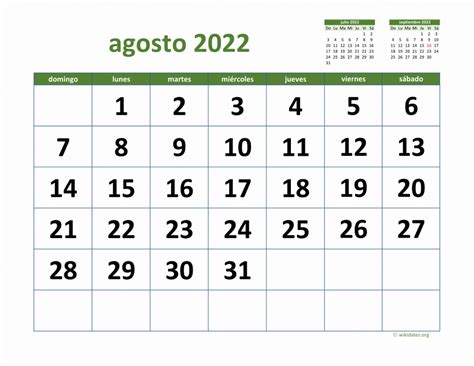Calendario Agosto 2022 De México