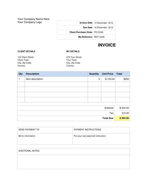 Invoice Template Word 2007 Free Download Templates Free Printable