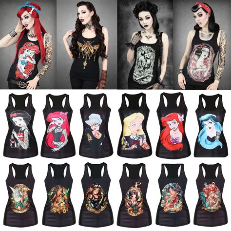 Lastest Women Disney Princess Vest Gothic Punk Tank Top Sleeveless Tee