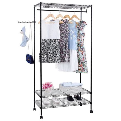 Kepooman 3 Tier Garment Rack Clothing Wire Shelving With Lockable