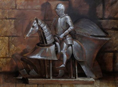 Medieval Knight Armour Original Oil Painting On Canvas Etsy
