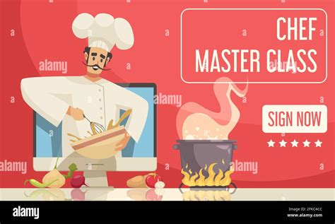 Chef Master Class Poster With Cooking Workshop Symbols Flat Vector