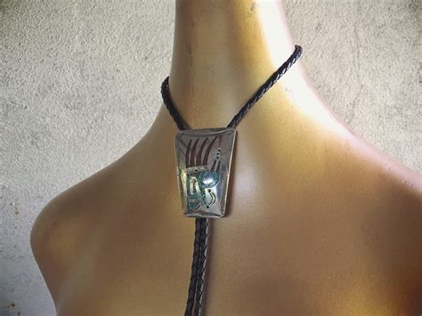 Vintage Crushed Coral And Turquoise Bolo Tie For Men Turquoise Inlay