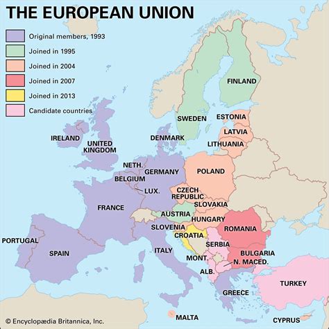 Political Map Of Europe Showing The European Countries That Joined The