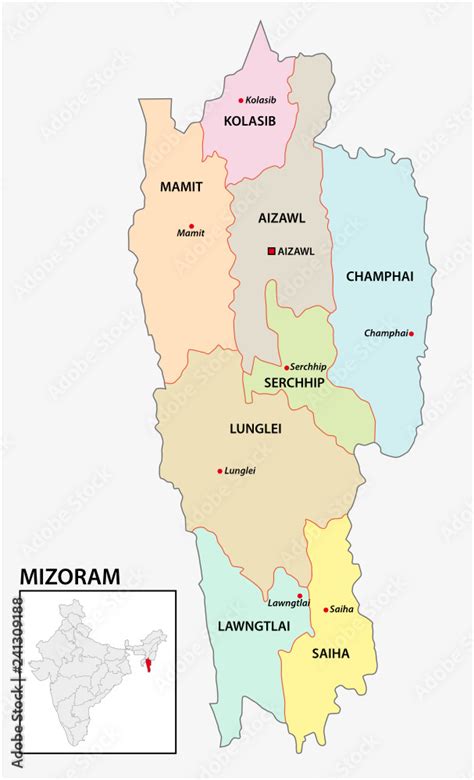 Administrative And Political Map Of Indian State Of Mizoram India