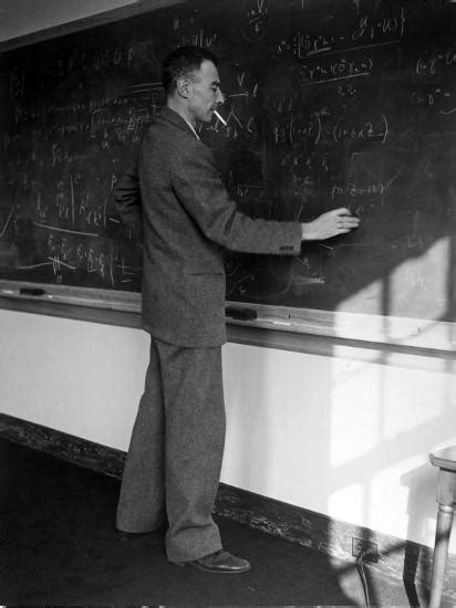 American Physicist J Robert Oppenheimer Writing On Blackboard At The