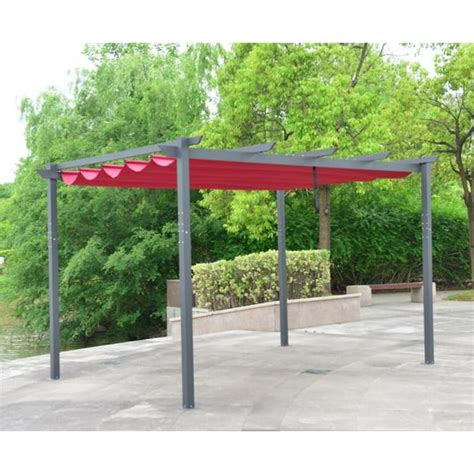Aleko Aluminum Outdoor Retractable Canopy Pergola 13 X 10 Ft Burgundy