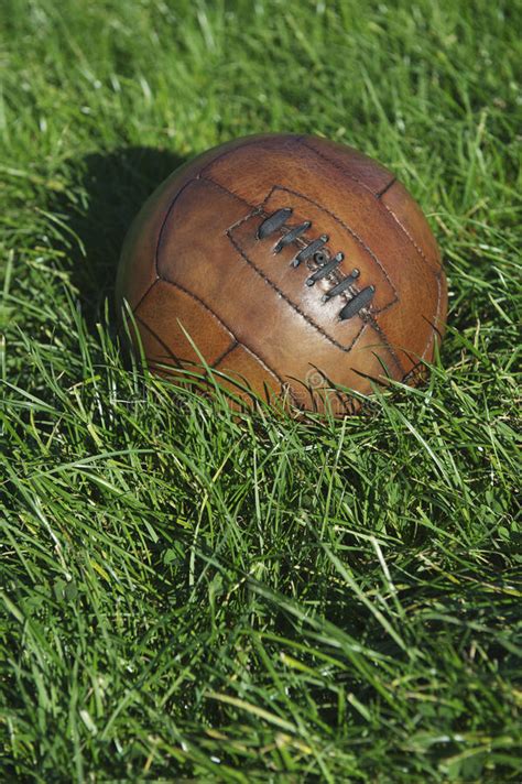 Vintage Brown Football Soccer Ball Green Grass Field Stock Photo