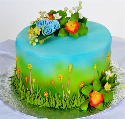 397 Floral Lagoon Birthday Cake With Flowers Garden Birthday Cake