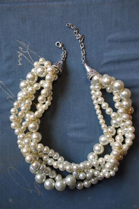 Ivory Chunky Pearl Twisted Statement Necklace Etsy