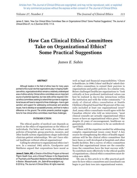 Pdf How Can Clinical Ethics Committees Take On Organizational Ethics