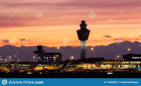 Amsterdam Schiphol International Airport Sunset Editorial Photography