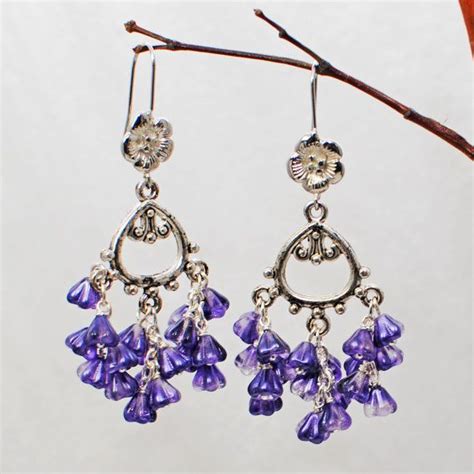 Purple Chandelier Earrings In Vino Veritas Flowerlets Etsy Purple