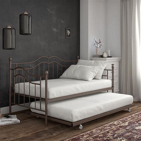 Traditional daybed with trundle, featuring decorative metal sides and back in. DHP Tokyo Metal Daybed and Trundle, Twin/Twin Size Frame ...