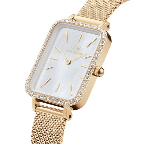 quadro bezel white mop watch with gold strap dw